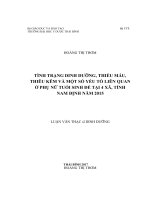 Tình trạng dinh dưỡng, thiếu máu, thiếu kẽm và một số yếu tố liên quan ở phụ nữ tuổi sinh đẻ tại 4 xã, tỉnh nam định năm 2015 