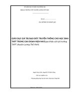 skkn GIÁO dục GIÁ TRỊ đạo đức TRUYỀN THỐNG CHO học SINH THPT TRONG GIAI đoạn HIỆN NAY(qua khảo sát tại trường THPT chuyên lương thế vinh)