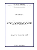 Các nhân tố tác động đến sự tham gia vào hợp tác xã của các hộ nông dân trên địa bàn huyện giang thành, tỉnh kiên giang 