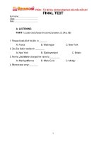 Đề ôn thi học kì 2 môn tiếng Anh lớp 7 năm học 2017-2018