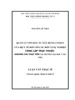 QUẢN LÝ VỐN ĐẦU TƯ XÂY DỰNG CƠ BẢN  CỦA BỘ Y TẾ ĐỐI VỚI CÁC ĐƠN VỊ SỰ NGHIỆP CÔNG LẬP TRỰC THUỘC  (NGHIÊN CỨU THỰC TIỄN TẠI TRƯỜNG ĐẠI HỌC Y HÀ NỘI)