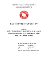Báo cáo thực tập giữa kì khoa kinh tế quốc tế PHÂN TÍCH HIỆU QUẢ HOẠT ĐỘNG KINH DOANH của CÔNG TY TNHH XUẤT NHẬP KHẨU NÔNG sản, THỰC PHẨM hà nội 