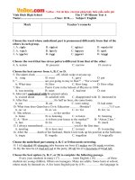 Đề kiểm tra 1 tiết môn tiếng Anh lớp 10 trường THPT Vĩnh Định, Quảng Trị