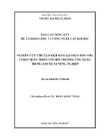 Nghiên cứu chế tạo một số loại phân bón nhả chậm thân thiện với môi trường ứng dụng trong sản xuất nông nghiệp (NCKH)