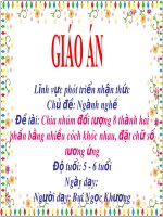 Giáo án điện tử Lớp Lá đề tài Chia nhóm đối tượng 8 thành hai phần bằng nhiều cách khác nhau đặt chữ số tương ứng