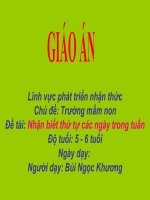 Giáo án điện tử mẫu giáo 5 tuổi đề tài Nhận biết thứ tự các ngày trong tuần