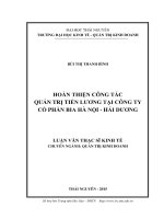 Hoàn thiện công tác quản trị tiền lương tại Công ty Cổ phần bia Hà Nội  Hải Dương (LV thạc sĩ)
