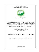 Đánh giá hiệu quả và đề xuất sử dụng đất sản xuất nông nghiệp theo hướng phát triển bền vững ở một số phường phía nam   thành phố thái nguyên