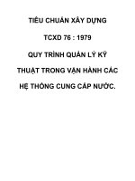 QUY TRÌNH QUẢN LÝ KỸ THUẬT TRONG VẬN HÀNH CÁC HỆ THỐNG CUNG CẤP NƯỚC