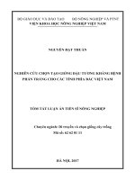 Nghiên cứu chọn tạo giống đậu tương kháng bệnh phấn trắng cho các tỉnh phía bắc việt nam (tt) 