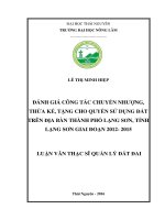 Đánh giá công tác chuyển nhượng, thừa kế, tặng cho quyền sử dụng đất trên địa bàn thành phố Lạng Sơn giai đoạn 2012 2015