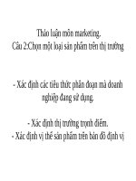 Chọn một loại sản phẩm trên thị trường xác định các tiêu thức phân đoạn mà doanh nghiệp đang sử dụng  xác định thị trường trọng điểm  xác định vị thế sản phẩm trên bản đồ định