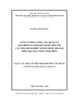 Tăng cường công tác quản lý bảo hiểm xã hội bắt buộc đối với các doanh nghiệp ngoài quốc doanh trên địa bàn tỉnh vĩnh phúc 