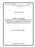 Nghiên cứu nồng độ Lipoprotein-Associated Phospholipase A2 và kiểu hình của Lipoprotein tỷ trọng thấp  ở bệnh nhân hội chứng mạch vành cấp  (FULL TEXT)