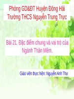 Bài 21. Đặc điểm chung và vai trò của ngành Thân mềm