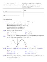Đề kiểm tra Giải tích 12 chương 1 (Hàm số) trường THPT Phan Văn Đạt  Long An