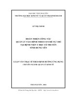 Hoàn thiện công tác quản lý tài chính theo cơ chế tự chủ tại Bệnh viện y học cổ truyền tỉnh Hưng Yên (LV thạc sĩ)
