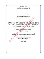 Đánh giá sự hài lòng của khách hàng về chất lượng dịch vụ ăn uống tại nhà hàng duyên anh 
