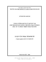 Tăng cường quản lý nợ xấu tại chi nhánh ngân hàng thương mại cổ phần đầu tư và phát triển thái nguyên 
