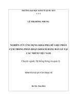 Nghiên cứu ứng dụng khai phá dữ liệu phân cụm trong phân đoạn khách hàng bán lẻ tại các ngân hàng thương mại việt nam (tt) 