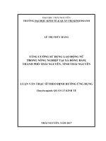 Tăng cường sử dụng lao động nữ trong nông nghiệp tại xã Đồng Bẩm, thành phố Thái Nguyên, tỉnh Thái Nguyên (LV thạc sĩ)