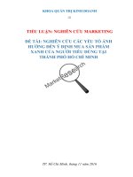 NGHIÊN CỨU CÁC YẾU TỐ ẢNH HƯỞNG ĐẾN Ý ĐỊNH MUA SẢN PHẨM XANH CỦA NGƯỜI TIÊU DÙNG TẠI THÀNH PHỐ HỒ CHÍ MINH