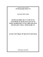 Đánh giá hiệu quả và đề xuất giải pháp sử dụng đất nông nghiệp bền vững trên địa bàn huyện quỳ châu   tỉnh nghệ an 