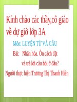 Tuần 21. Nhân hoá. Ôn tập cách đặt và trả lời câu hỏi Ở đâu?