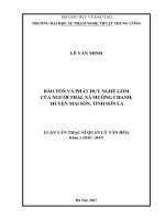 Bảo tồn và phát huy nghề gốm của người thái, xã mường chanh, huyện mai sơn, tỉnh sơn la 