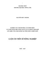 Nghiên cứu ảnh hưởng của phân bón và tưới nước đến năng suất lúa và phát thải khí gây hiệu ứng nhà kính tại tỉnh Thừa Thiên Huế