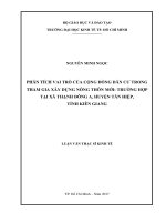 Phân tích vai trò của cộng đồng dân cư trong tham gia xây dựng nông thôn mới trường hợp tại xã thạnh đông a, huyện tân hiệp, tỉnh kiên giang 