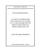 Các nhân tố ảnh hưởng đến chất lượng báo cáo tài chính của các doanh nghiệp niêm yết nhóm ngành bất động sản trong giai đoạn 2011   2015 