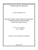 Biến đổi văn hóa truyền thống của người thái ở huyện mai châu, tỉnh hòa bình trong phát triển du lịch (TT) 