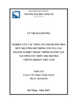 Nghiên cứu các nhân tố ảnh hưởng đến mức độ công bố thông tin của các doanh nghiệp thuộc nhóm ngành vận tải niêm yết trên thị trường chứng khoán việt nam (tt) 