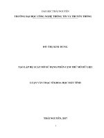 Tạo lập hệ luật mờ sử dụng phân cụm trừ mờ dữ liệu (LV thạc sĩ)