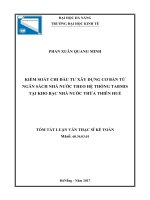 Kiểm soát chi đầu tư xây dựngcơ bản từ ngân sách nhà nước theo hệ thống TABMIS tại kho bạc nhà nước tỉnh thừa thiên huế (tt) 