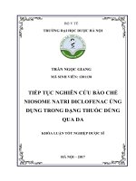 Tiếp tục nghiên cứu bào chế niosome natri diclofenac ứng dụng trong dạng thuốc dùng qua da 