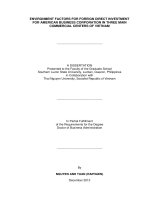 Environment factors for foreign direct investment for American business corporation in three main commercial centers of Viet Nam