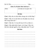 Đề kiểm tra 15 phút Sinh học lớp 6 Học kì I