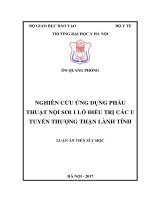 Nghiên cứu ứng dụng phẫu thuật nội soi 1 lỗ điều trị các u tuyến thượng thận lành tính