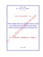 HOÀN THIỆN CÔNG tác QUẢN lý DỊCH vụ THẺ tại NGÂN HÀNG THƯƠNG mại cổ PHẦN CÔNG THƯƠNG VIỆT NAM   CHI NHÁNH HUẾ 