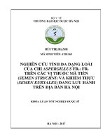Nghiên cứu tính đa dạng loài của chi aspergillus fr fr  trên các vị thuốc mã tiền (semen strychni) và khiếm thực (semen euryales) đang lưu hành trên địa bàn hà nội 