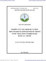 NGHIÊN cứu xác ĐỊNH dư LƯỢNG một số KHÁNG SINH QUINOLON TRONG nước THẢI CÔNG NGHIỆP dược BẰNG LC  MSMS 