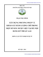 XÂY DỰNG PHƯƠNG PHÁP và KHẢO sát hàm LƯỢNG CHÌ TRONG một số mẫu dược LIỆU tại hà nội BẰNG kỹ THUẬT AAS 
