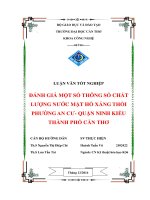 ĐÁNH GIÁ một số THÔNG số CHẤT LƯỢNG nước mặt hồ XÁNG THỔI PHƯỜNG AN cư  QUẬN NINH KIỀU THÀNH PHỐ cần THƠ 