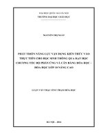 Phát triển năng lực vận dụng kiến thức vào thực tiễn cho học sinh thông qua dạy học chương tốc độ phản ứng và cân bằng hóa học – hóa học lớp 10 nâng cao 