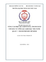 Nâng cao hiệu quả kiểm soát, thanh toán vốn đầu tư công qua kho bạc nhà nước quận 7 – thành phố hồ chí minh 