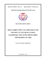 Hoàn thiện công tác kiểm soát chi vốn đầu tư xây dựng cơ bản tại kho bạc nhà nước phong điền, tp cần thơ 