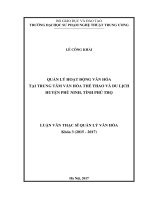Quản lý hoạt động văn hóa tại trung tâm văn hóa thể thao và du lịch huyện phù ninh, tỉnh phú thọ 