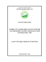Nghiên cứu sự biến động giá đất ở đô thị tại thành phố cẩm phả, tỉnh quảng ninh giai đoạn 2013 2015 